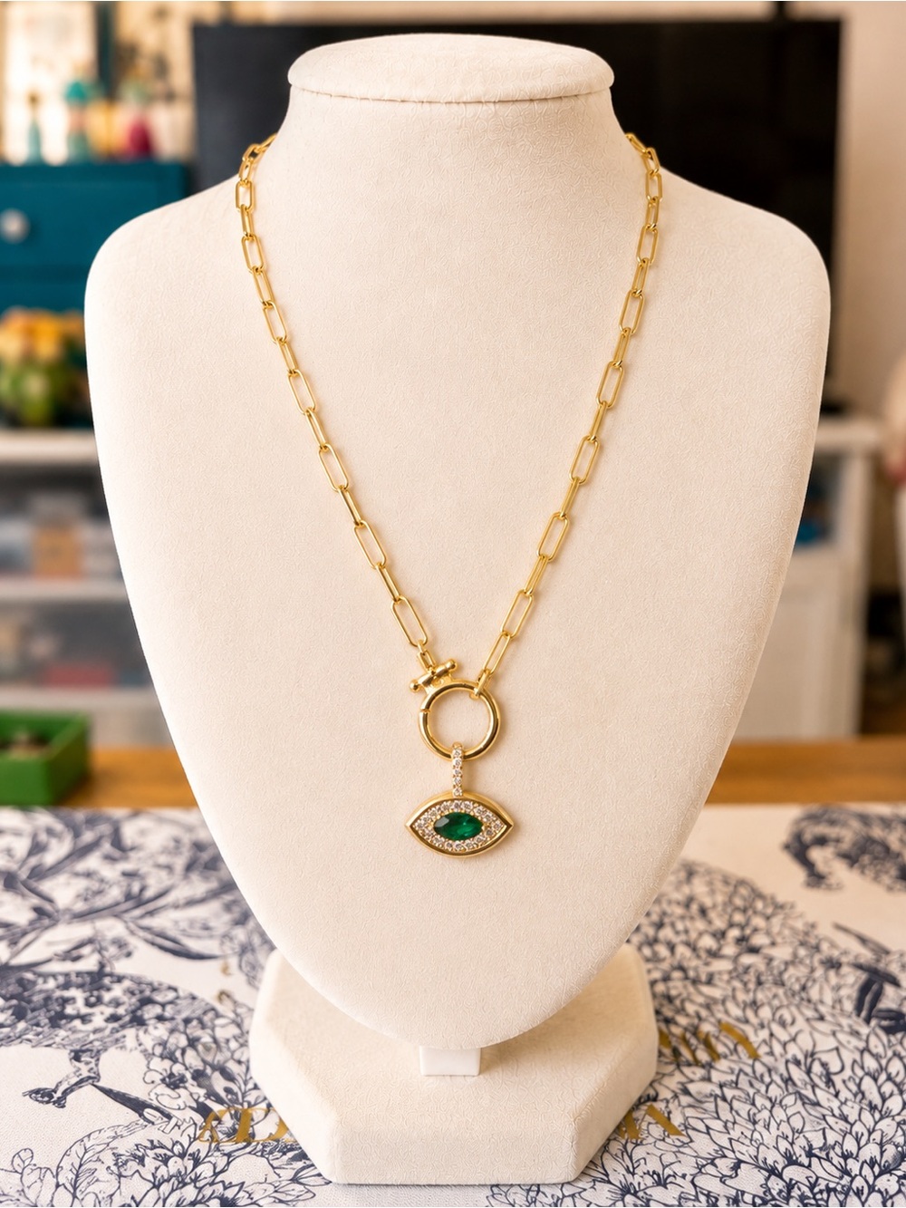 ✨💚Evil Eye Statement Necklace | Emerald Green Crystal | 18K Gold Plated